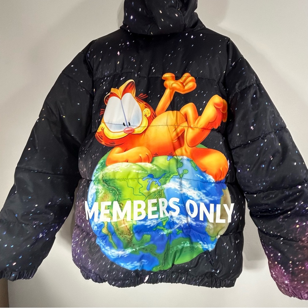 Members Only Garfield & Odie Black Puffer Hoodie Jacket Men’s Size L - Picture 2 of 16